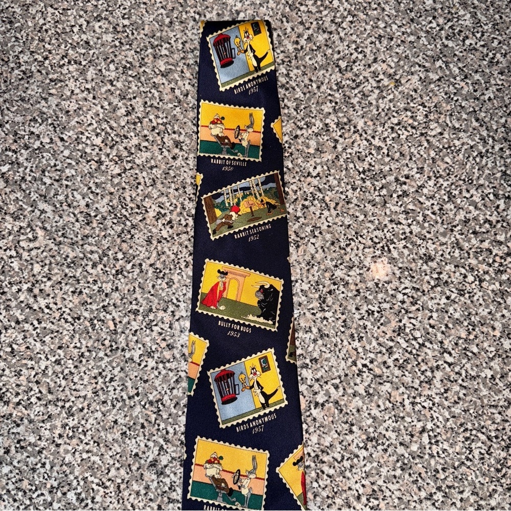 Warner Bros.‎ Cartoon Tie - Navy with Multicolor Prints - Picture 4 of 5